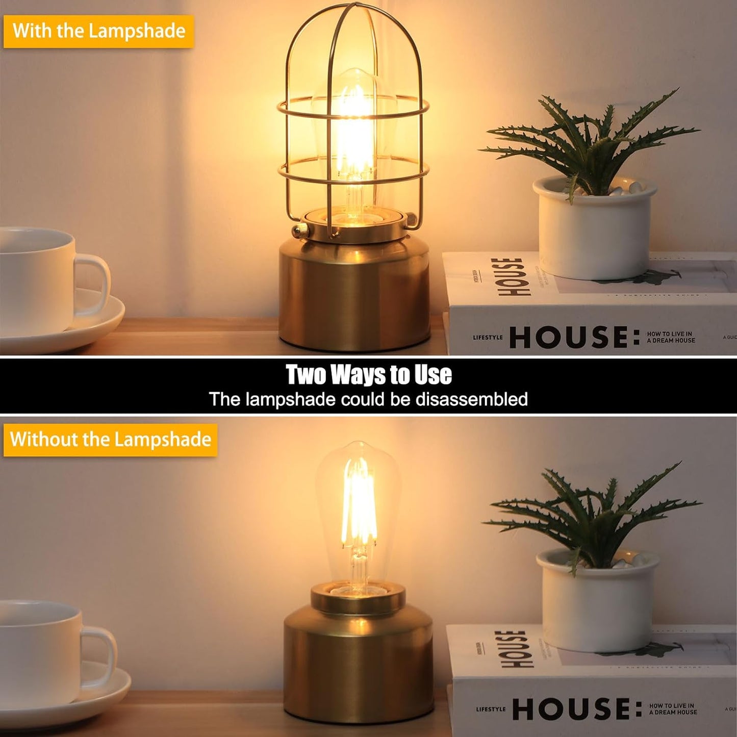 Small Touch Gold Table Lamp for Small Spaces - 3 Way Dimmable Industrial Bedside Lamp - Steampunk Antique Nightstand Desk for Bedroom, Living Room (Bulb Included)